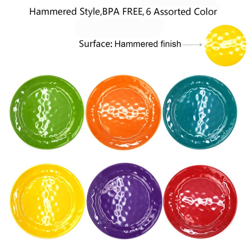 KX-WARE Melamine Plates Set of 6, 8-inch 100% Melamine Salad Plates for Everyday Use, Break-resistant and Lightweight, Multicolor - Image 3